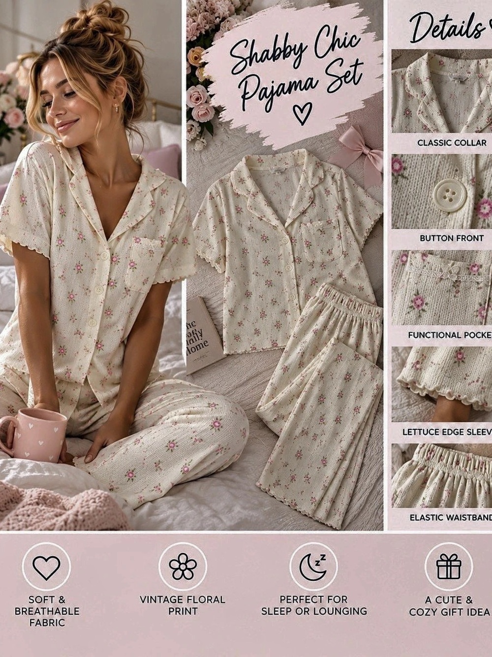 Shabby Chic in Creamy Yellow & Pink Like New